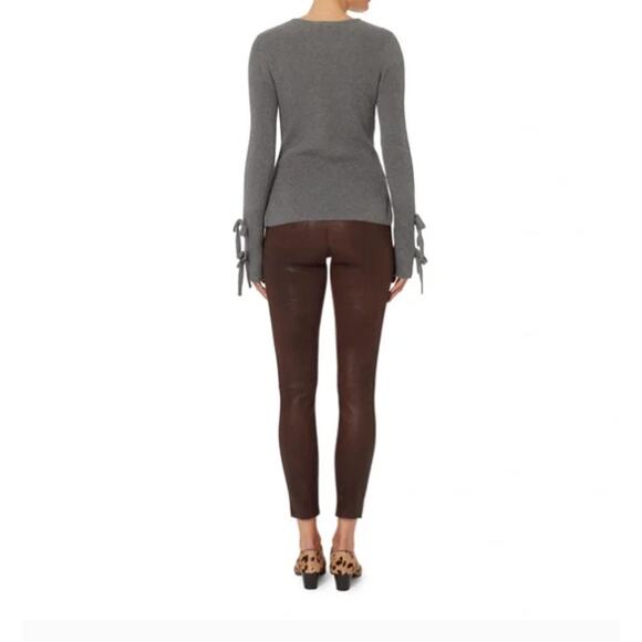 Intermix Small S Gray Cotton Silk Jordana Tie Sleeve Rib Knit Round Neck Sweater - Picture 9 of 9